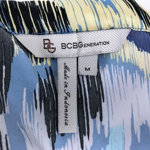 BCBGeneration Watercolor Print Tie Shoulder Sleeveless Blouse Blue‎ Yellow Sz M - Picture 5 of 7